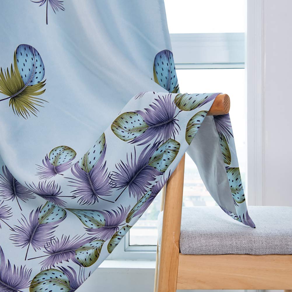 Boyouth Zasłony zaciemniające z pierzami w stylu boho z nadrukiem, zasłony i zasłony do sypialni, salonu, niebieskie, 140 na 270 cm, 2 panele