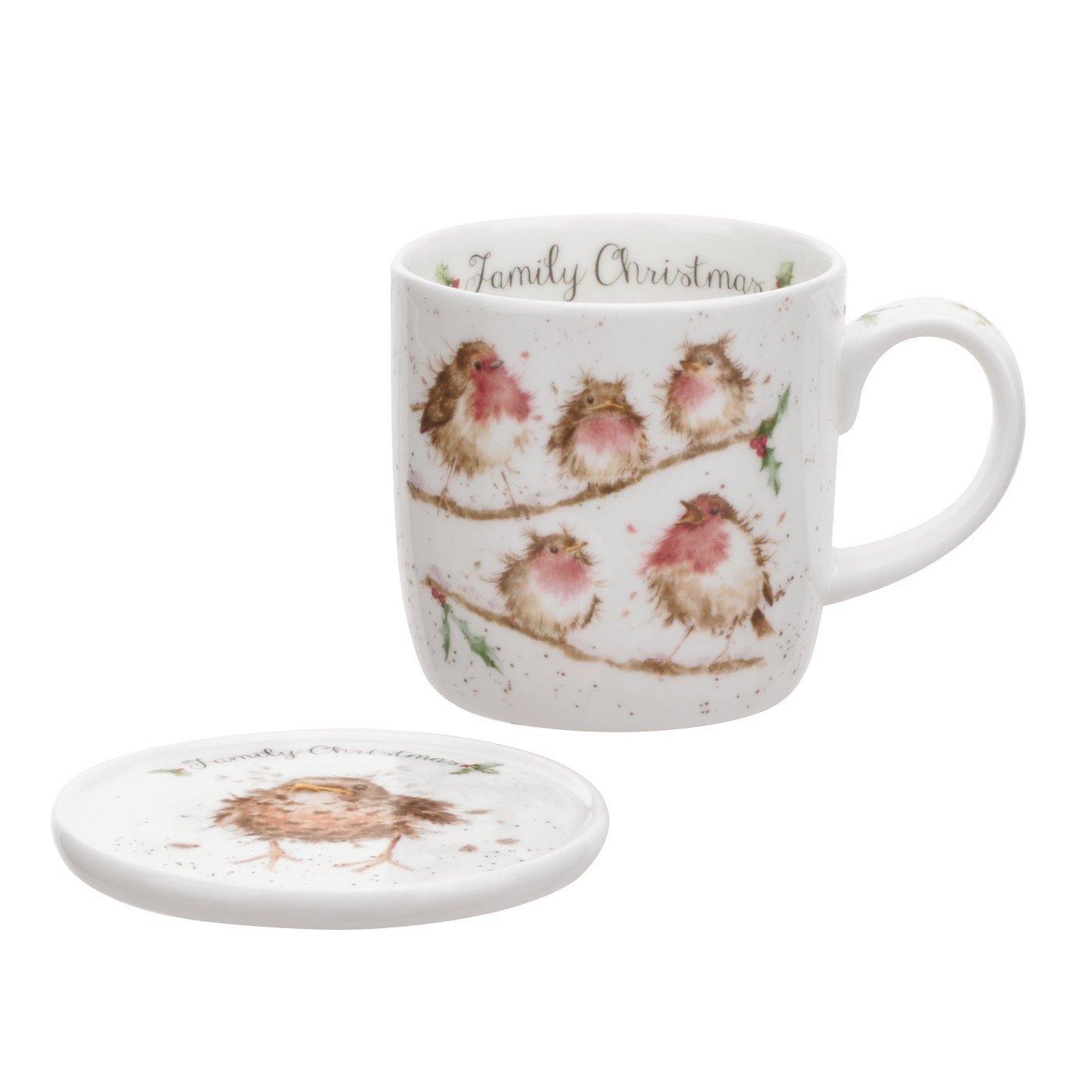 Portmeirion White Wrendale Designs Family Christmas Mug & Coaster 9.50 cm x 12 cm x 8.70 cm