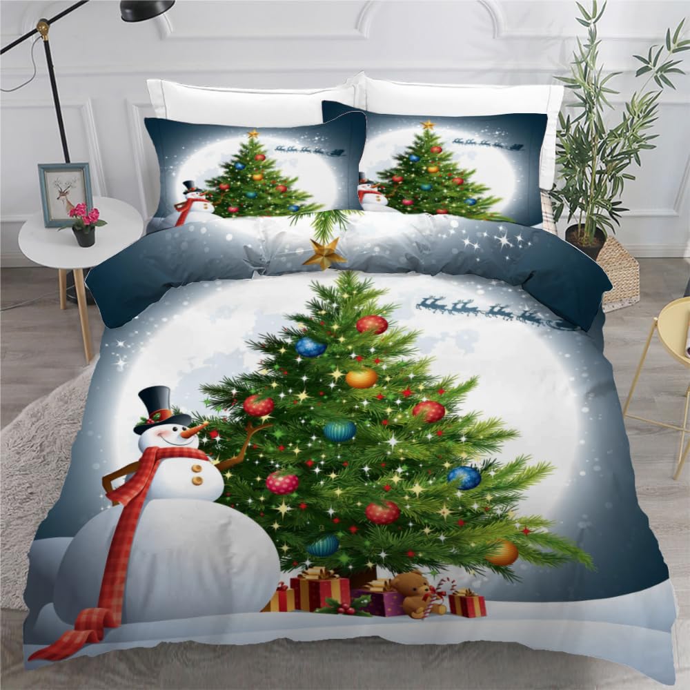 Weihnachts-Bettwäsche-Set 3-teilig – 200x200 Cm Bettbezug + 2 Kissenbezüge, 3D-Doppeldruck, Weiche Mikrofaser, Mit Verdecktem Reißverschluss & Eckbändern Weihnachtsbettwäsche Set