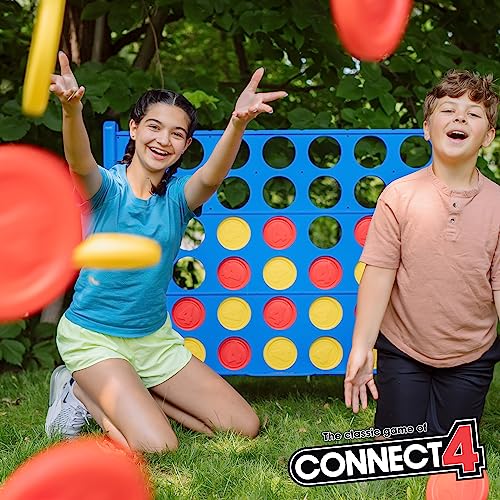 Image of Connect 4 Giant Edition Game - 4-Foot Jumbo Classic Four-in-a-Row Family Fun - Indoor & Outdoor Strategy Board Games for Adults & Kids - 42-Count Colorful Discs - Quick Assembly & Slide Release Reset