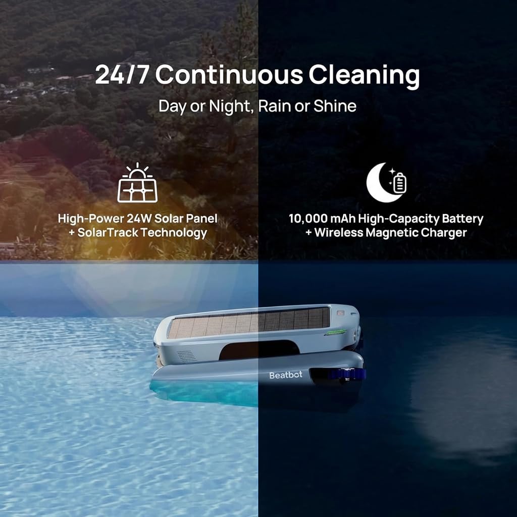 Beatbot iSkim Ultra Solar-Powered Auto Pool Skimmer 247 Cleaning Built-in Water Clarification Smart App & Voice Control Dual Charging Precision Edge & Corner Cleanup Navy Blue product thumbnail 5