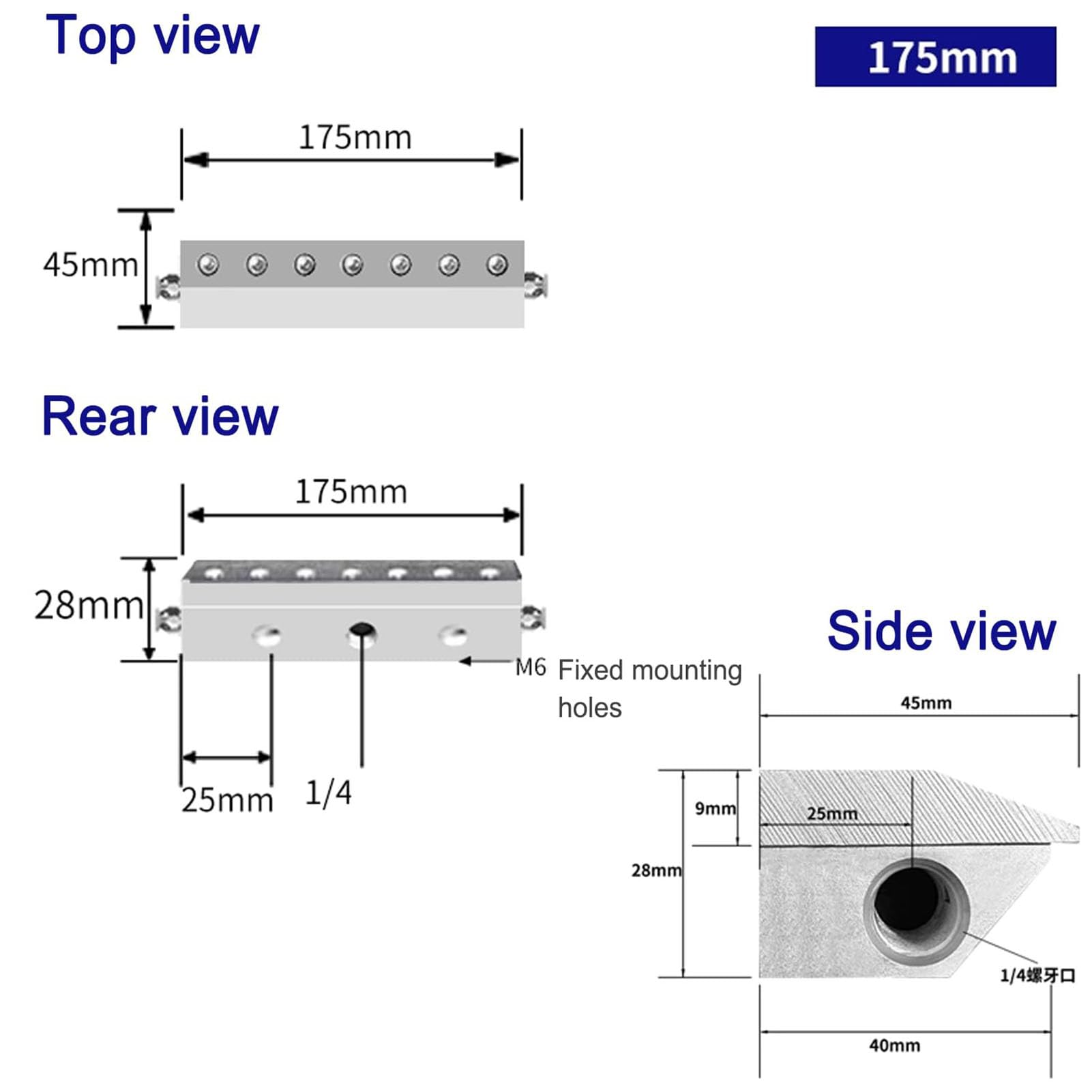 Soffiatore a lama d'aria, lama d'aria soffiante per polvere, compatibile con compressore d'aria per la pulizia della linea di produzione, filettatura 1/4", spazio 0,05 mm
