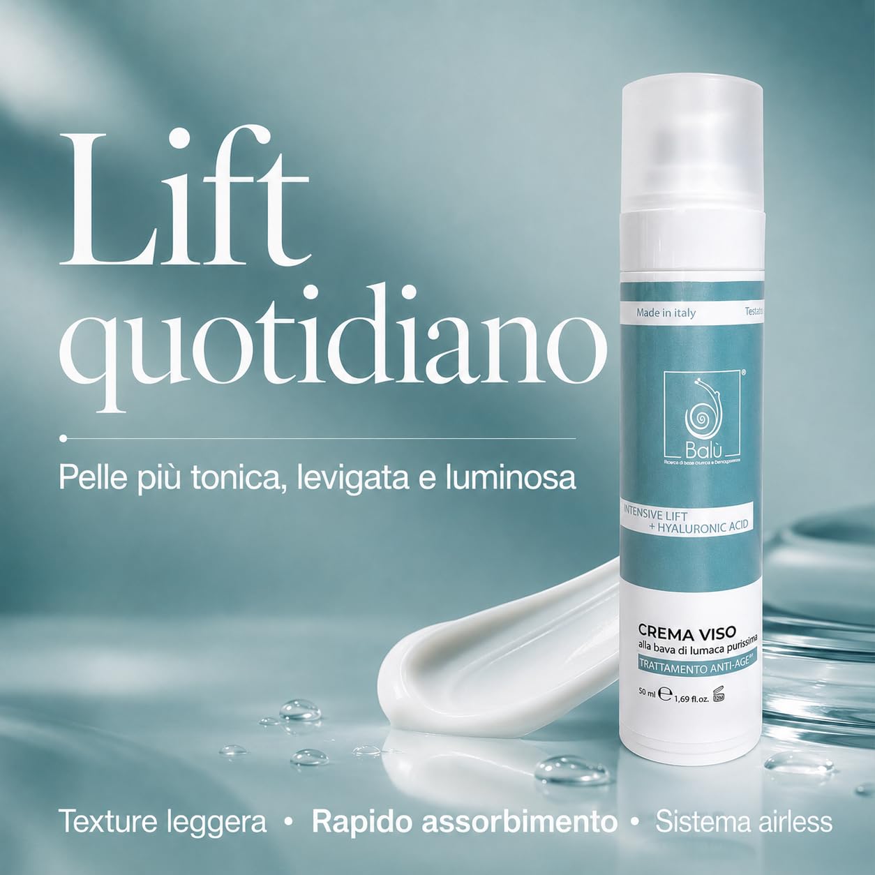 Intensive Lift+ Crema Viso con Bava di Lumaca, Collagene e Acido Ialuronico, Crema Viso Antirughe, Rimpolpante e Levigante, Skincare Idratante Viso per Pelli Miste e Mature, 50 ml