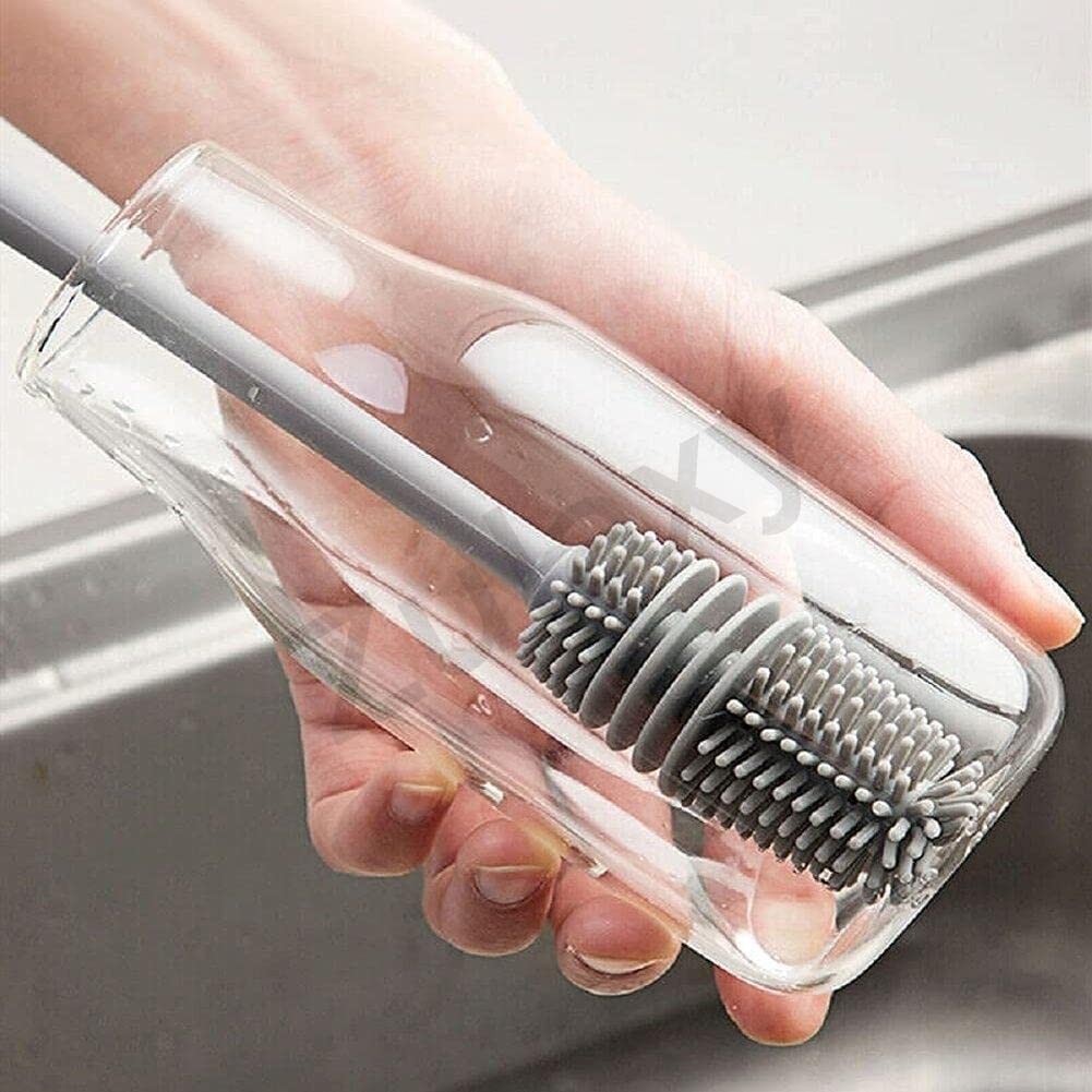 Zulaxy2 Pcs Silicone Bottle Cleaning Brush with Long Handle, Multipurpose Flexible Bottle Cleaner Brush for Glass, Plastic Bottles & More!