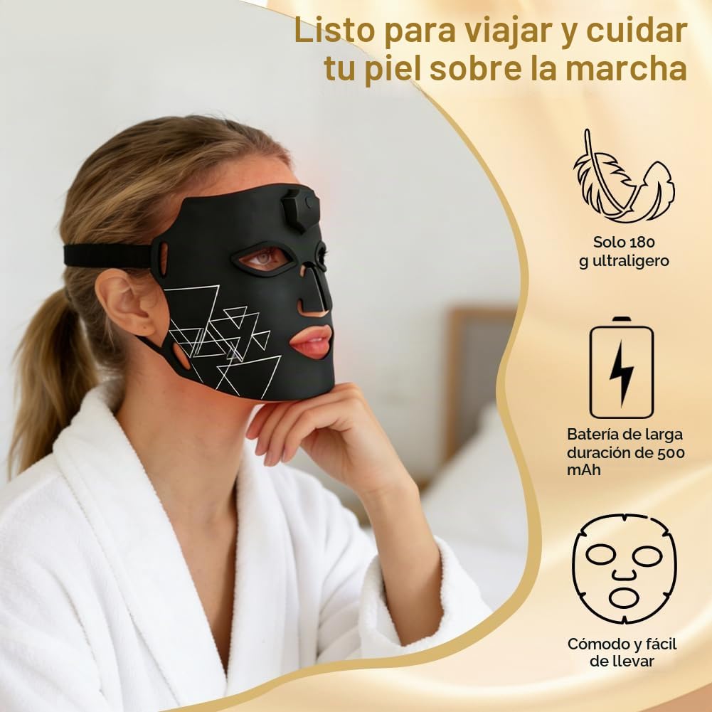 Vicloon Máscara LED Facial, Mascara LED Facial Profesional 7 Colores para Tratamiento del Acné, Rejuvenecimiento y Anti-envejecimiento, 60 Perlas de LED, Terapia de Luz Roja y Azul para el Rostro