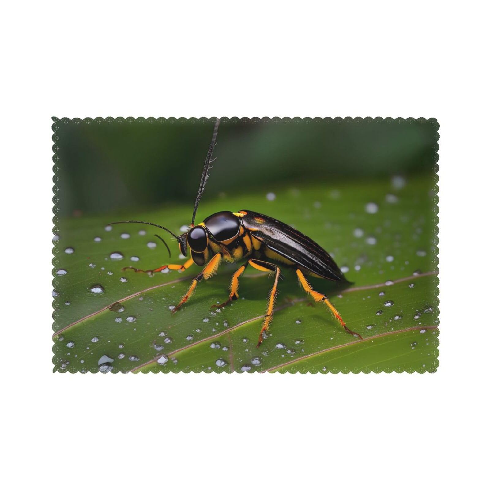 Insects on leaves Placemat set of 6, oil-proof and insulated dining table placemats, washable and wipeable.