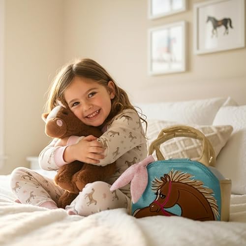 Miniatura 3 de The Petting Zoo Juego de peluche y bolso de caballo marrón, regalos para niños, juguete de animales de vida silvestre, juguete de peluche de caballo