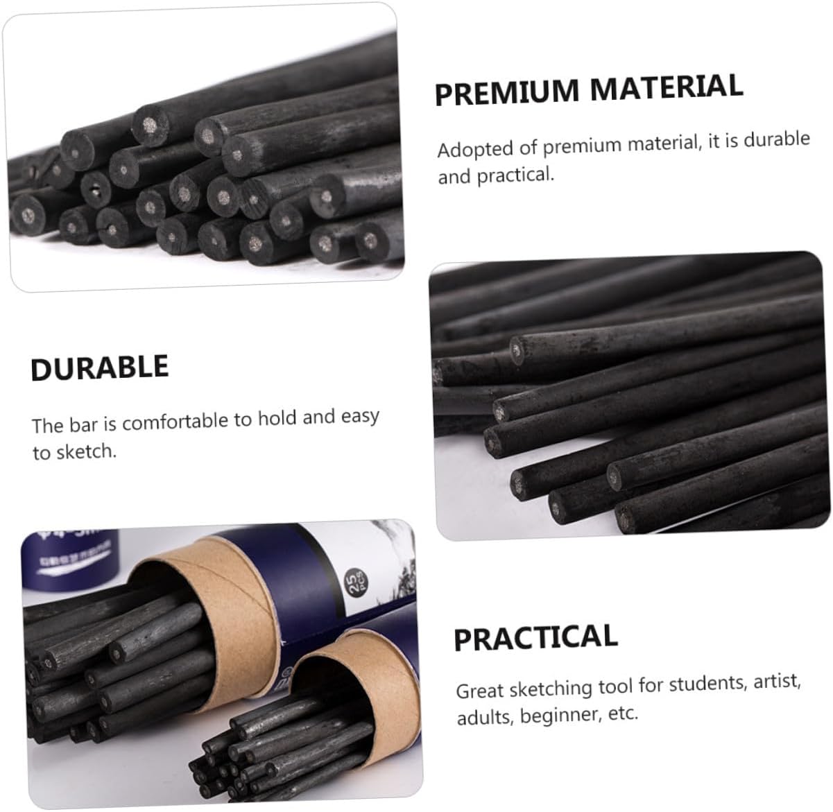 TEHAUX 25Pcs Willow Charcoal Drawing Bars Sketching Painting Tools for Artists and Beginners 7-9Mm Charcoal Drawing Supplies for Sketching and Fine Art