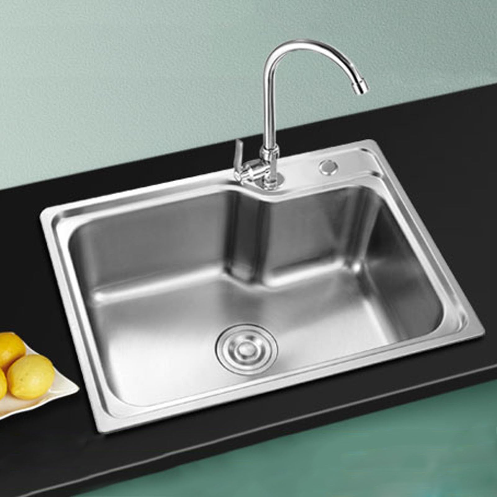 Fregadero de Acero inoxidable de Un Solo Seno, fregadero de cocina, senos profundos empotrados con cesta de drenaje y accesorios, utilitario para restaurante, baño, despensa, Bar.