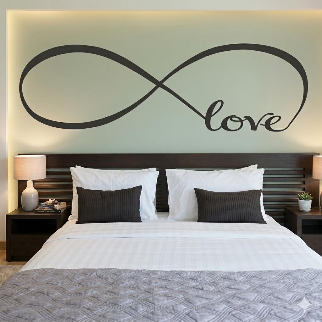 Wall Stickers Bedroom Decor Infinity Symbol Word Love Vinyl Art Decal (7'' X 22'', Black)