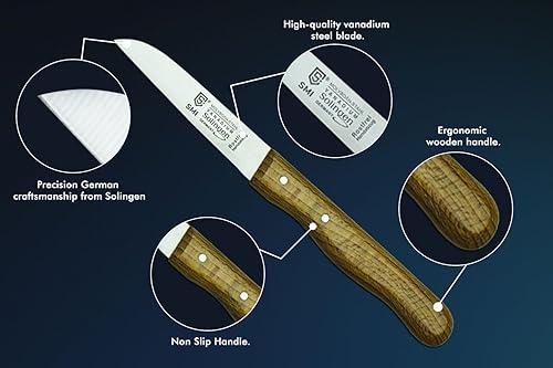 Miniatura 4 de SMI Solingen - Juego de cuchillos de pelar con mango de madera para frutas y verduras, cuchillo solingen recto y curvado de acero inoxidable,
