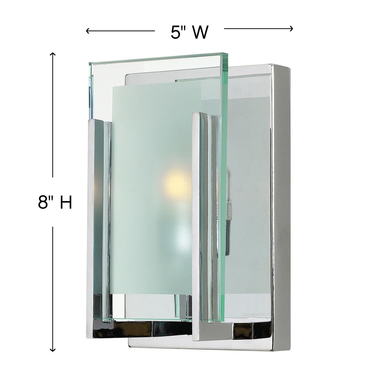 Hinkley Latitude Small Single Light Bath Vanity Sconce - Modern, Inside Etched Clear Glass Panel, Bulb Included - Chrome Finish