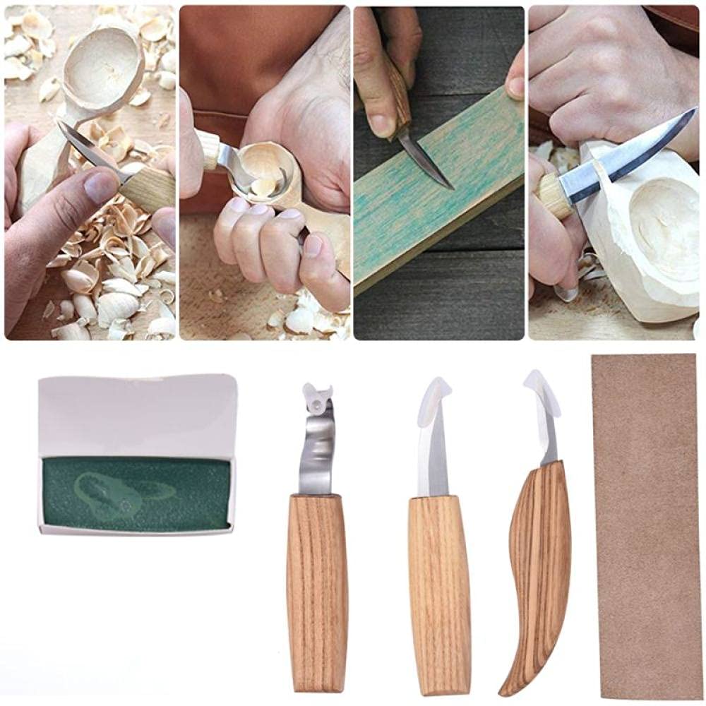 Set da 5 pezzi Utensili da intaglio per la lavorazione del legno Coltello Scalpelli per sgorbia in legno a spigoli vivi Cutter fai da te, come mostrato