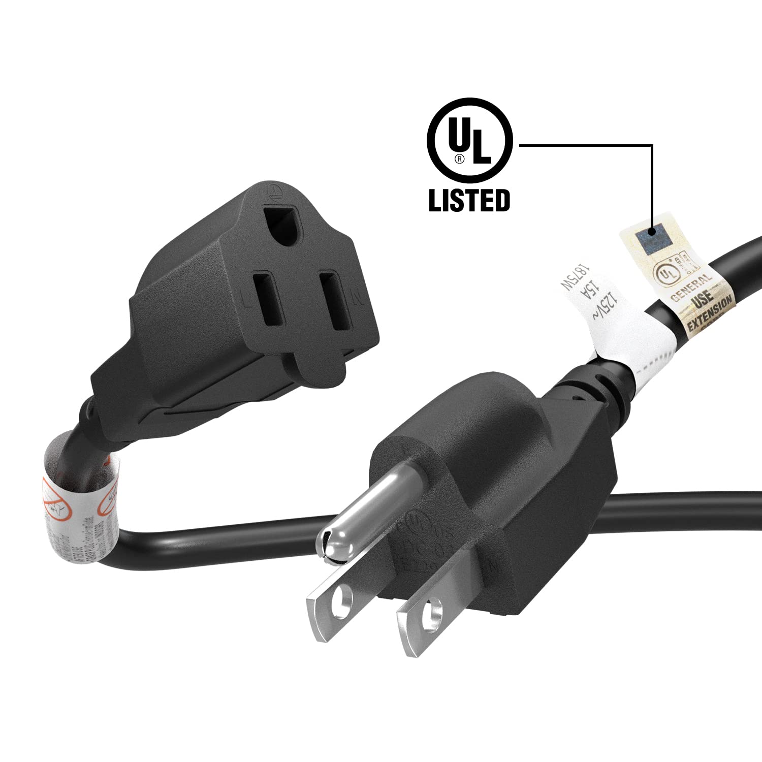 Snapklik.com : 15 Amp 2 Feet 3 Prong Extension Cord 14 Gauge 1875W Black