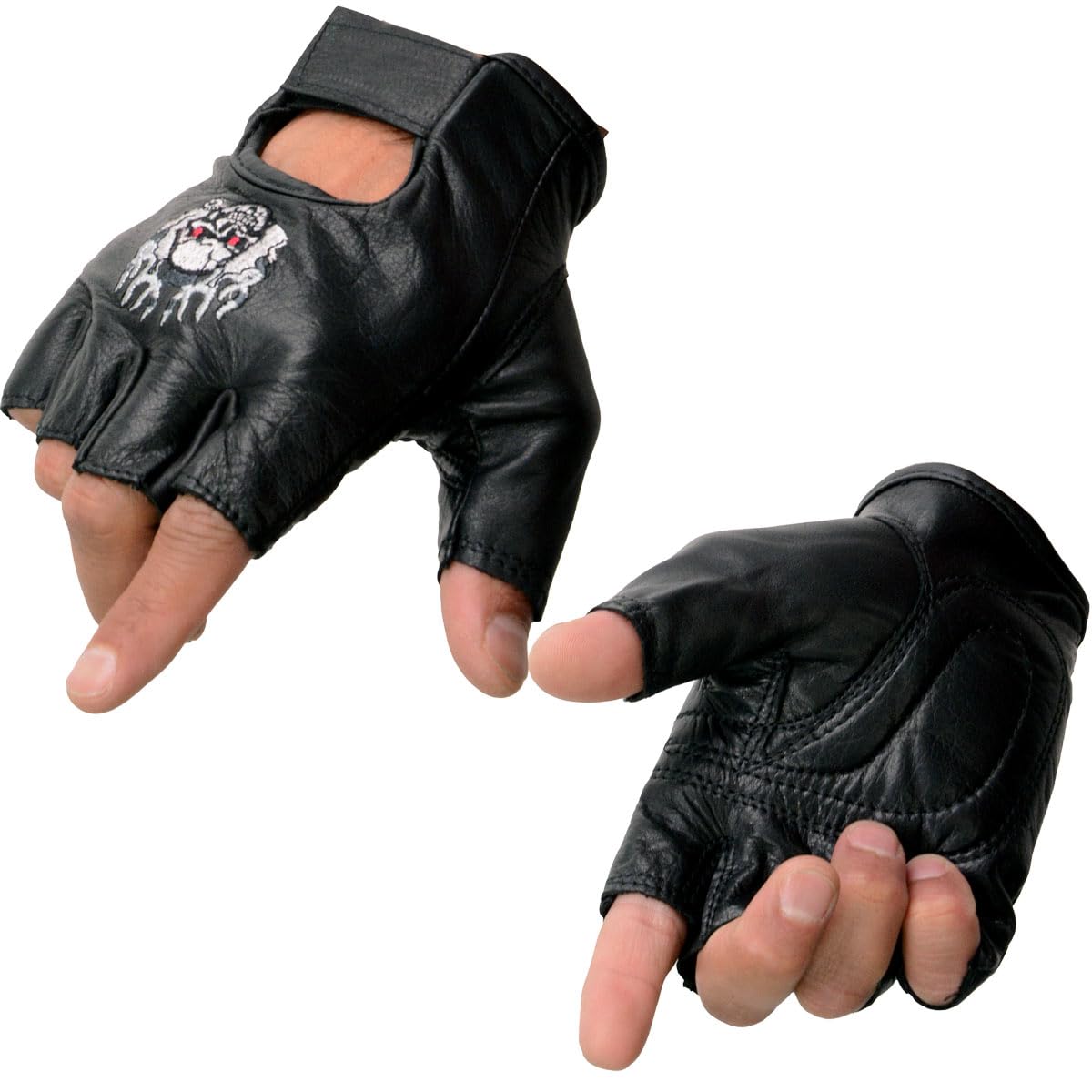 Milwaukee Leather SH198 Men's Black Flame Embroidered Fingerless Gloves with Gel Palm