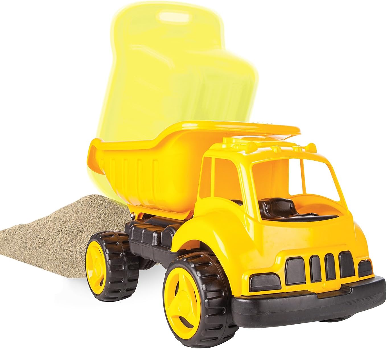 Jamara 460269 - Sandpit Car Dump Truck XL Yellow – Approx. 40 kg Capacity, Loading Area Tiltable, Robust Plastic
