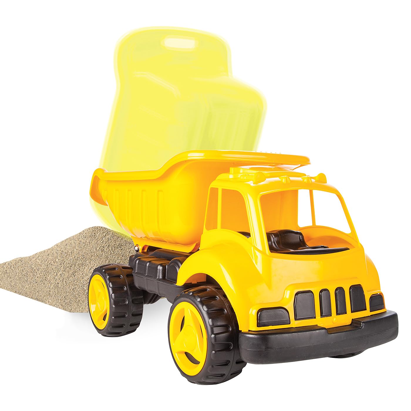 JAMARA 460269 - Sandkastenauto Dump Truck XL - ca. 40 Kg Ladekapazität, Ladefläche kippbar, Robustes Kunststoffgehäuse, gelb