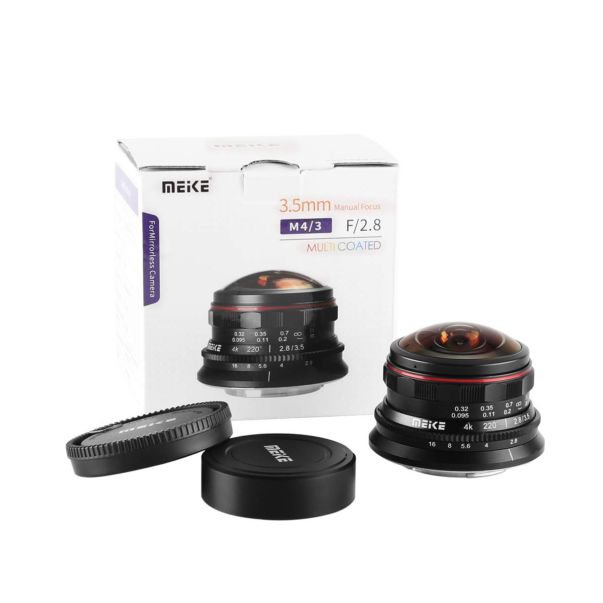 Meike Objectif fisheye circulaire f2.8 de 3,5 mm avec mise au point manuelle 220 degrés compatible avec les appareils photo Olympus Panasonic Lumix M4/3 MFT monture GH4 GH5 GH6 OM-1