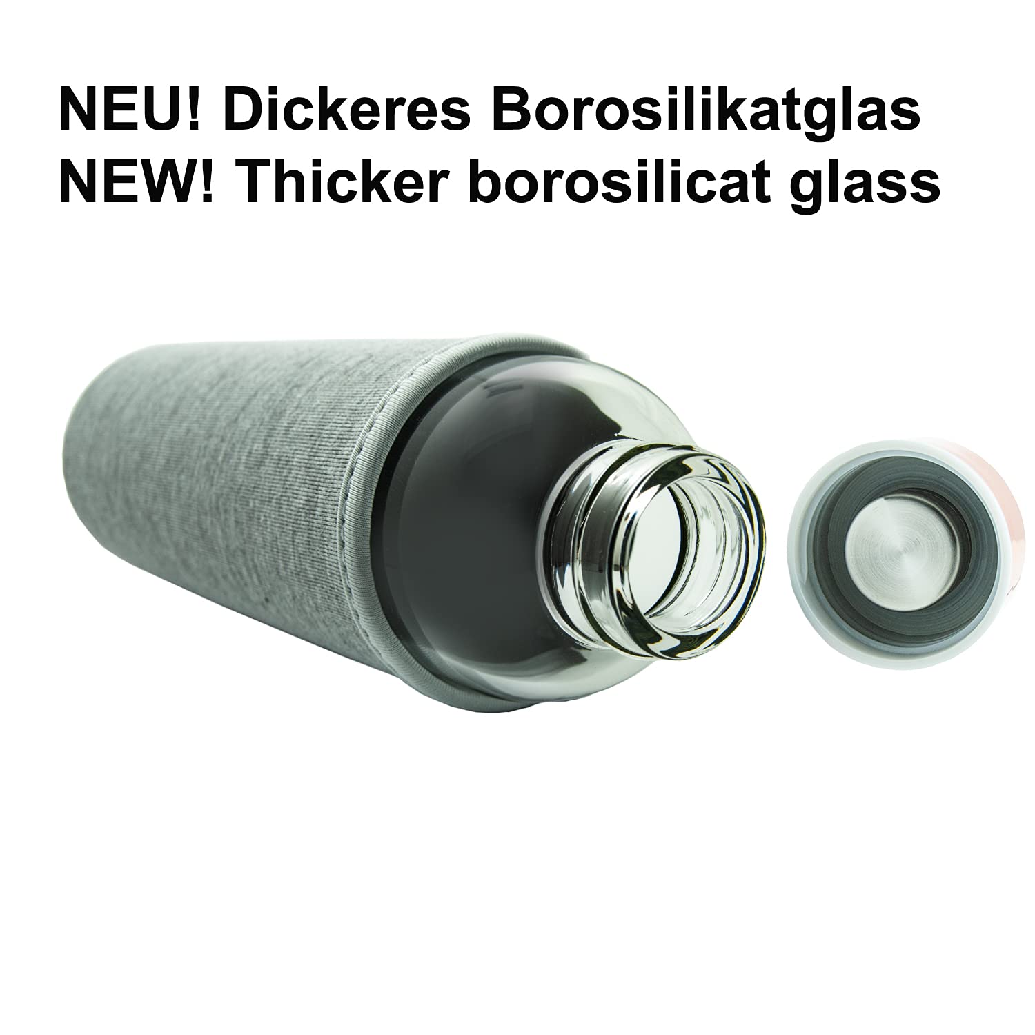 T&N Bottiglia in vetro da 750 ml, con custodia in neoprene, bottiglia d'acqua a prova di perdite, in vetro borosilicato più spesso, 100% senza BPA, design sottile
