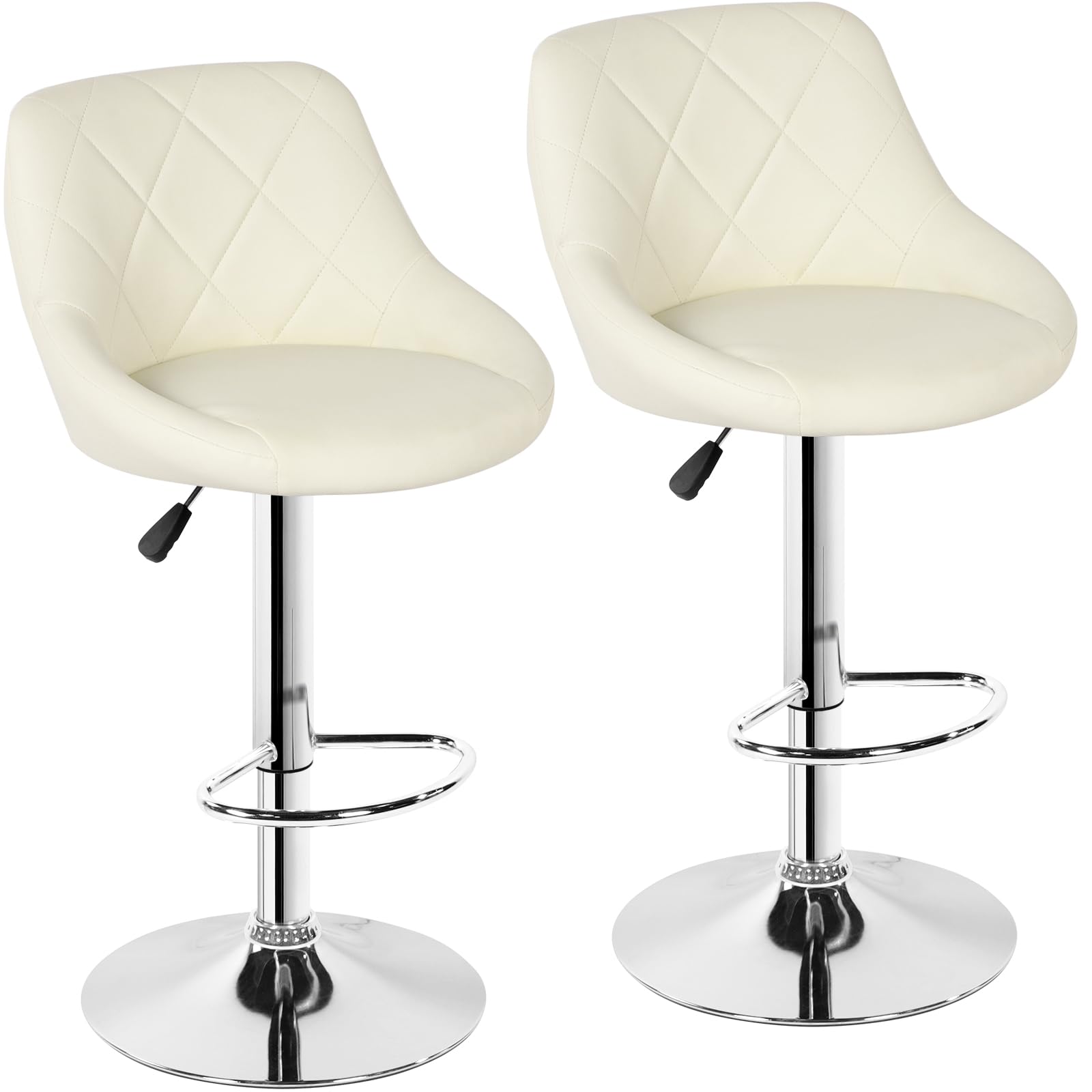 Bar Stools Set of 2, Adjustable Swivel PU Leather Breakfast Kitchen Stool with Backrest and Footrest for Kitchen Counter Breakfast Bar (White)