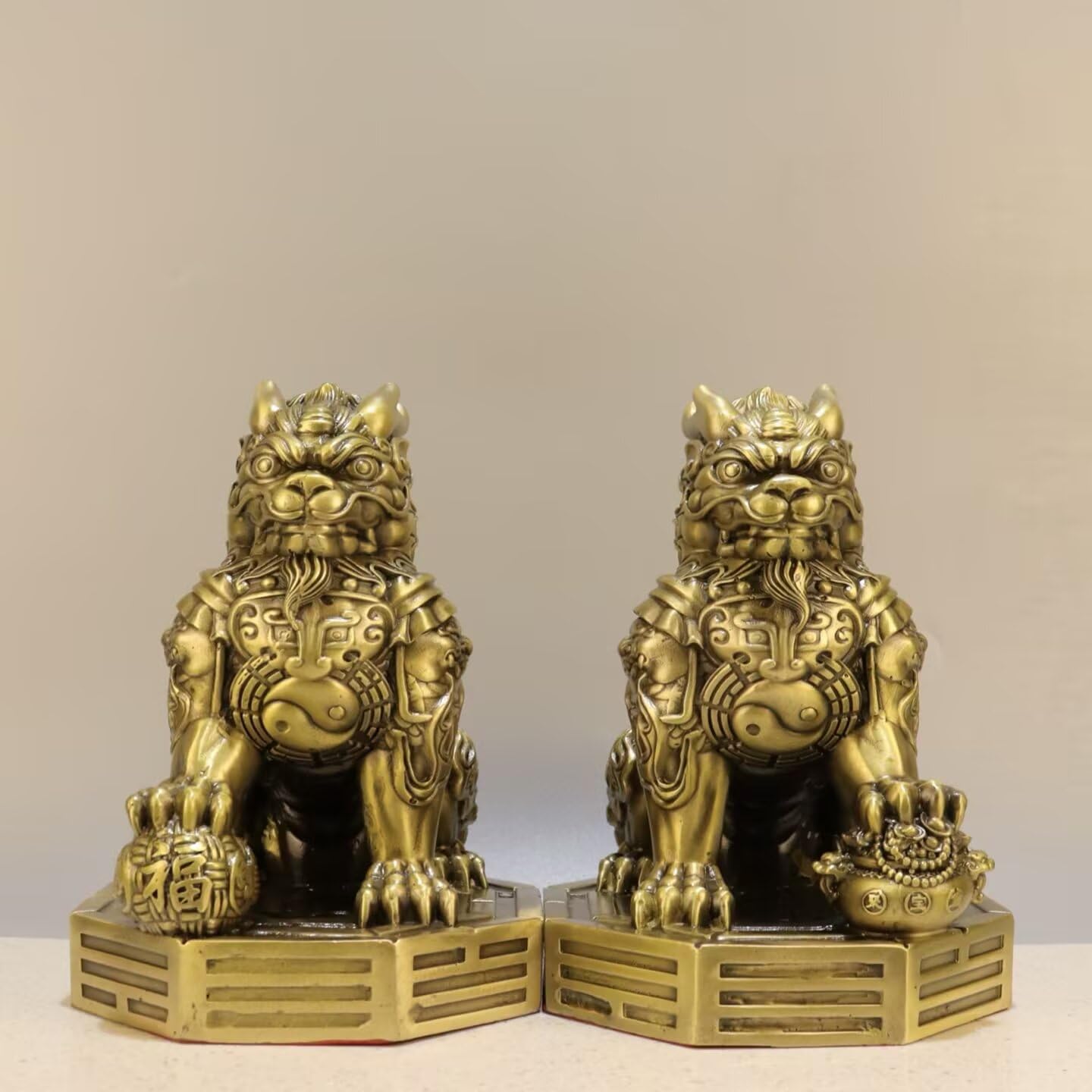 Dytartzx Pure Copper Fortune Kirin Statue, Handmade Chinese Qilin Sculpture - Feng Shui Lucky Ornament for Home Office Entrance, Wealth-Attracting Figurine Ideal for Hou