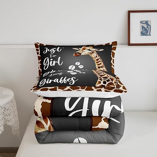 Miniatura 5 de Erosebridal Edredón de jirafa para niños y niñas, juego de ropa de cama con estampado de jirafa marrón retro, tamaño King, bonito juego de edredón