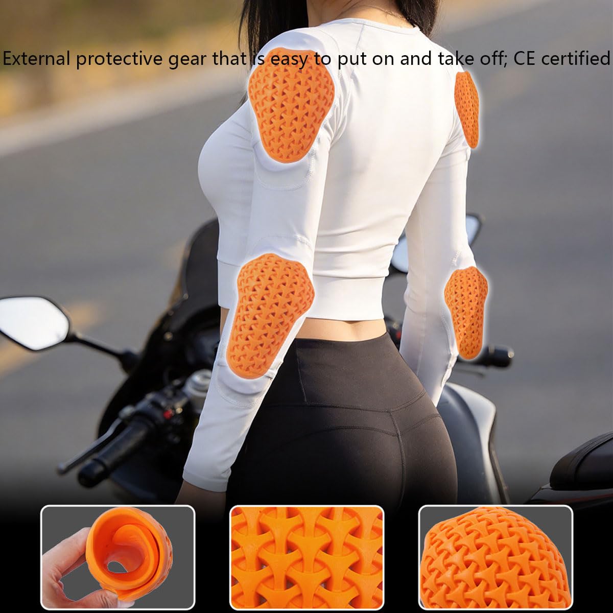 sous-vêtement de Protection Moto pour Femme avec Protections Amovibles – Haut de Compression à Manches Longues pour Moto, Cyclisme, Skateboard et Sports de Plein air(Size:L,Color:Blanc)