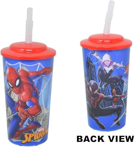 Miniatura 2 de Marvel Spiderman - Vasos reutilizables de 16 onzas para niños, paquete de 6 piezas con taza de 16 onzas con tapa y pajilla, más calcomanías para