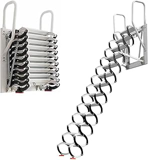 Household Wall Mounted Attic Stairs Pull Down Telescoping Ladder Retractable Loft Access Steps for Decorative House Black+White,300KG Loading Capacity(Size:2.99M/9.8FT)