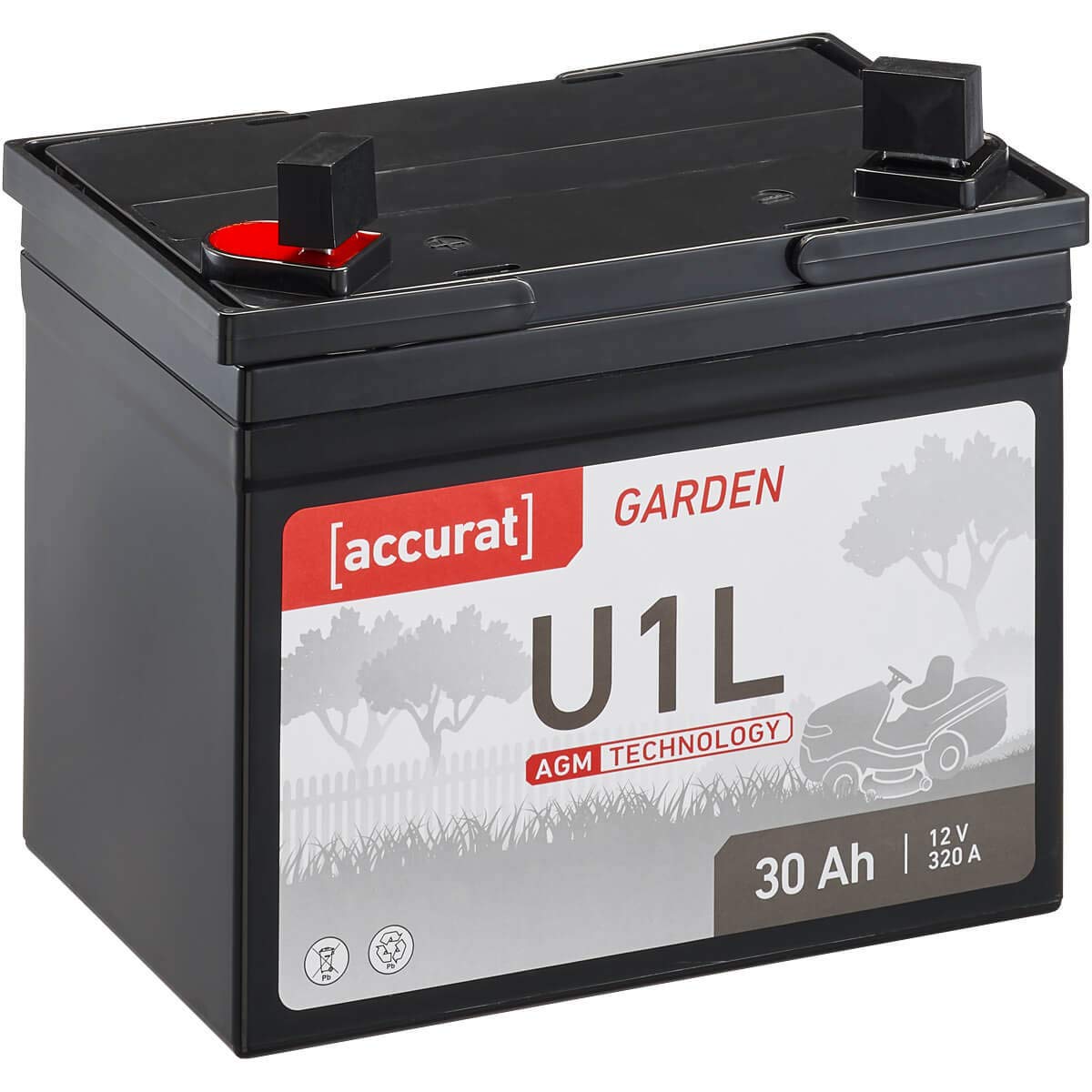 Accurat Motorradbatterie U1L- 12V, 30Ah, 320A, AGM, 30% mehr Kapazität, gasungsfrei, wartungsfrei, zyklenfest,vollverschlossen- VRLA Rasentraktor-Batterie, Starterbatterie für Aufsitzmäher,Frontmäher