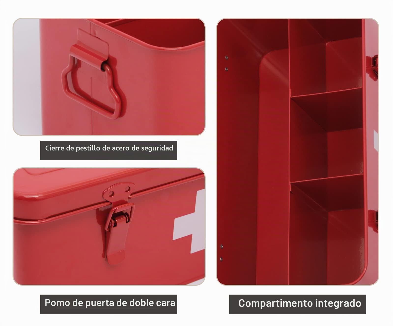 Caja de medicamentos de primeros auxilios, caja de suministros de botiquín de primeros auxilios, lata de almacenamiento de medicamentos de metal, juego de herramientas de emergencia,rojo