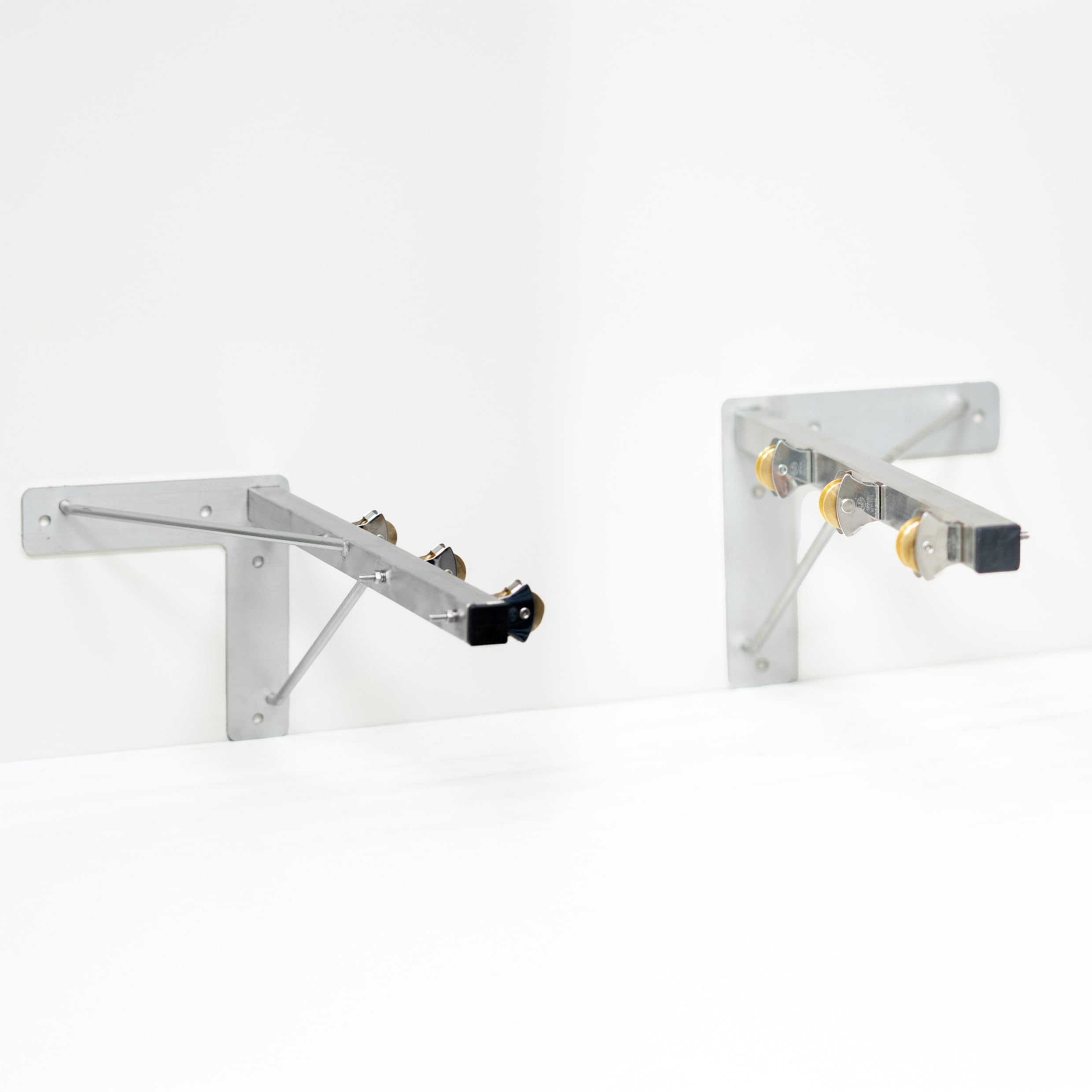 Tendedero de poleas de acero inoxidable con 2 brazos y 6 poleas de latón | Avalon Tendedero Fijo de Pared con forma de escuadra. 2 Brazos de Inoxidable, 6 poleas y Anclajes con alta Capacidad de Carga