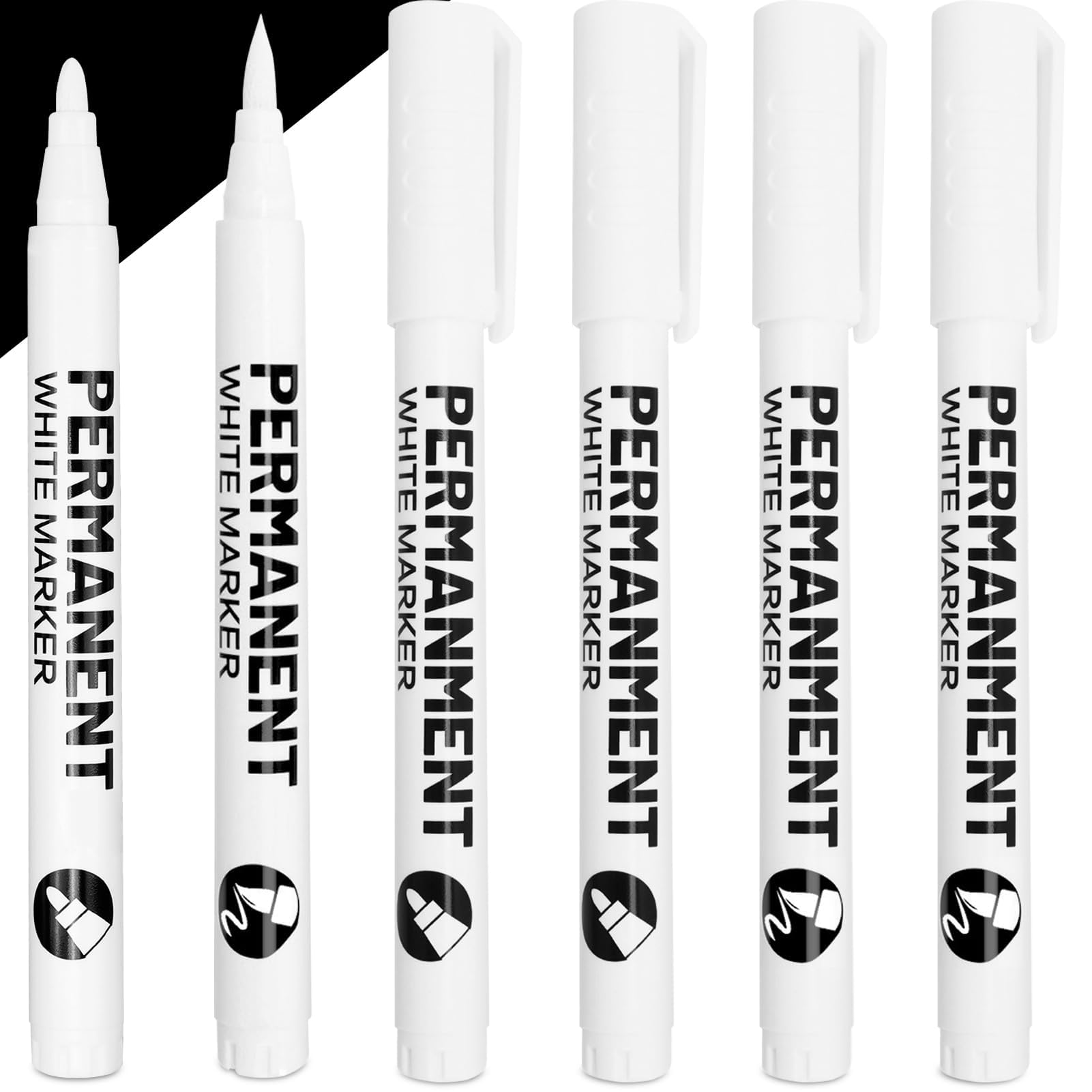 Amazon | Elegirme 白ペン ホワイトマーカー 2種類の先 6本セット 耐水 