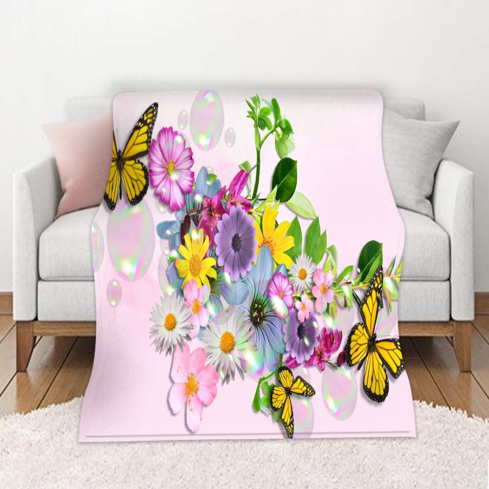 Coperta Con Cappuccio E Maniche Chickw11 – Farfalla Fiori 150x200cm, Morbida Pile Per Divano E TV