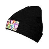 Unisex Winter Beanie Knitted Headgear for Men and Women - Essential Versatile Cold Season Accessory Hearts in Rainbow Colors