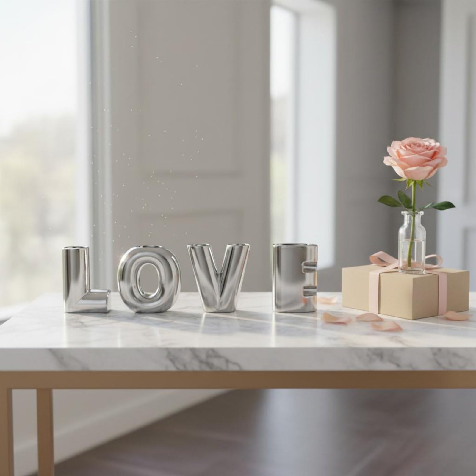 Colcolo 4 Stück Dekorative Vase Vase Buchstaben Vase Blumenvasen Set mit Glasiertem Finish für Einzelblumen Und Kleine Sträuße für Wohnzimmer Esszimmer, Weiß