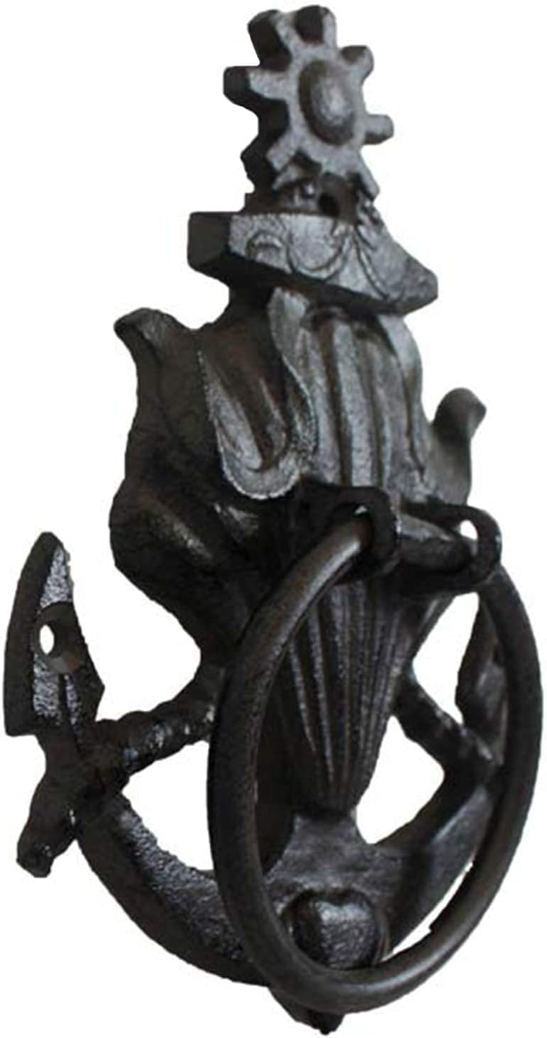 Luxury Restorer Supplies Anchor Door knockers Rustic Black gate Handle Wall Mounted cast Iron Door Pull Ring with Large Swing Ring Indoor Porch Outdoor Fence Handcrafted Home Decor.
