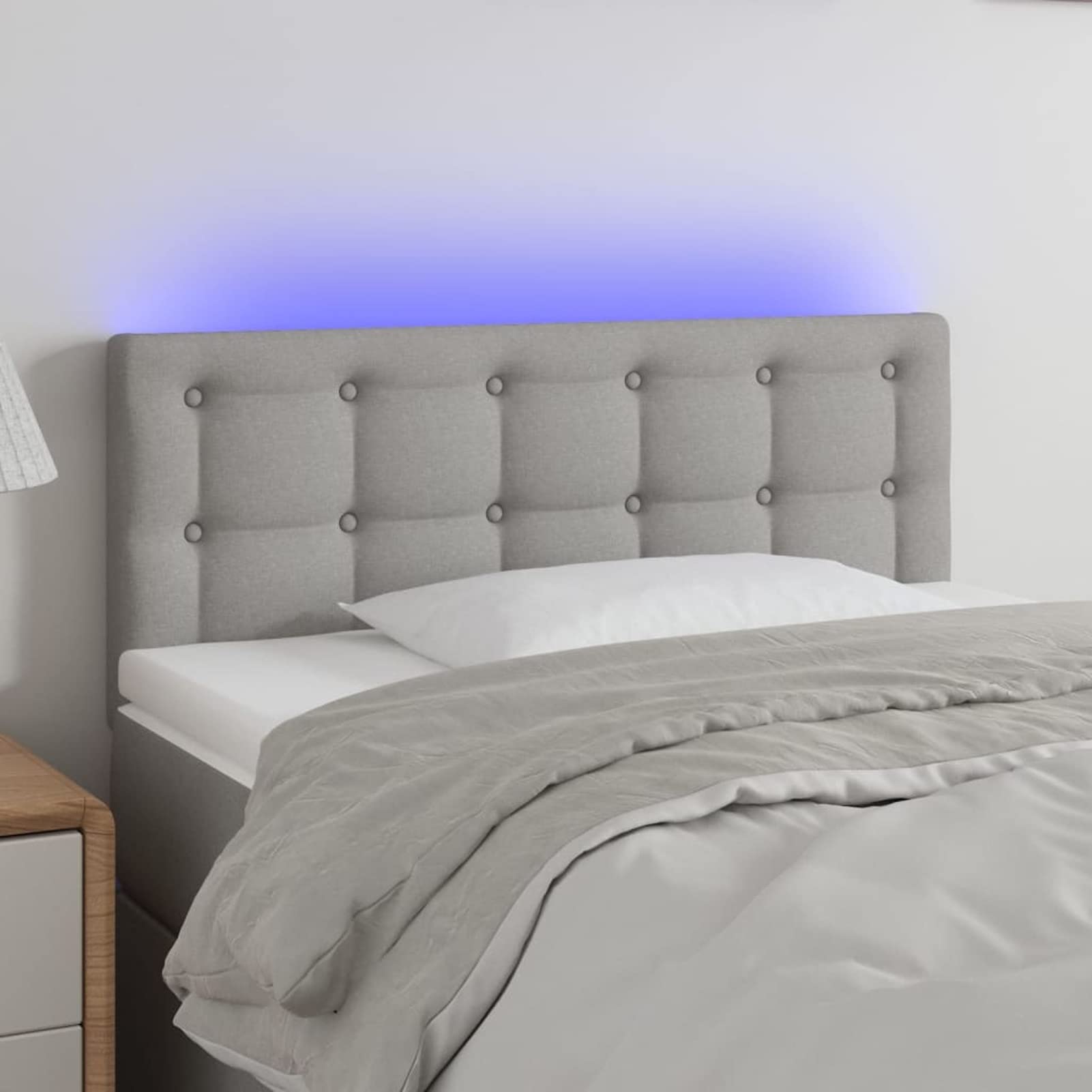 BULANED Cabecero con LED, Cabeceros Moderno, Cabeceros Cama, Cabezales Cama, Muebles Habitacion, Cama Cabeza, Mueble Cabecero, de Tela Gris Claro 90x5x78/88 cm