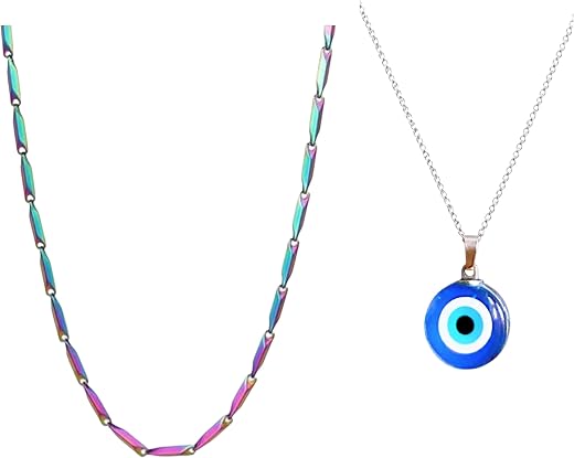 Men's Premium Stainless Steel Combo 1st Evil Eye Pendant Chain (19grams, 55 in cm Length), 2nd Other Designs/Different Col...
