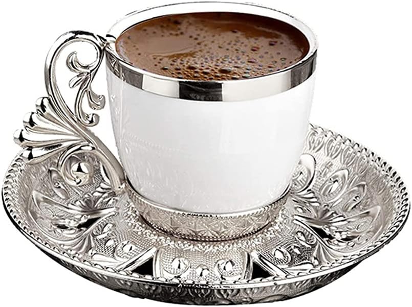Turkish Coffee Cup Saucers Set for 6 Person Porcelain 4 OZ Espresso Women Men Gift Housewarming Birthday Wedding