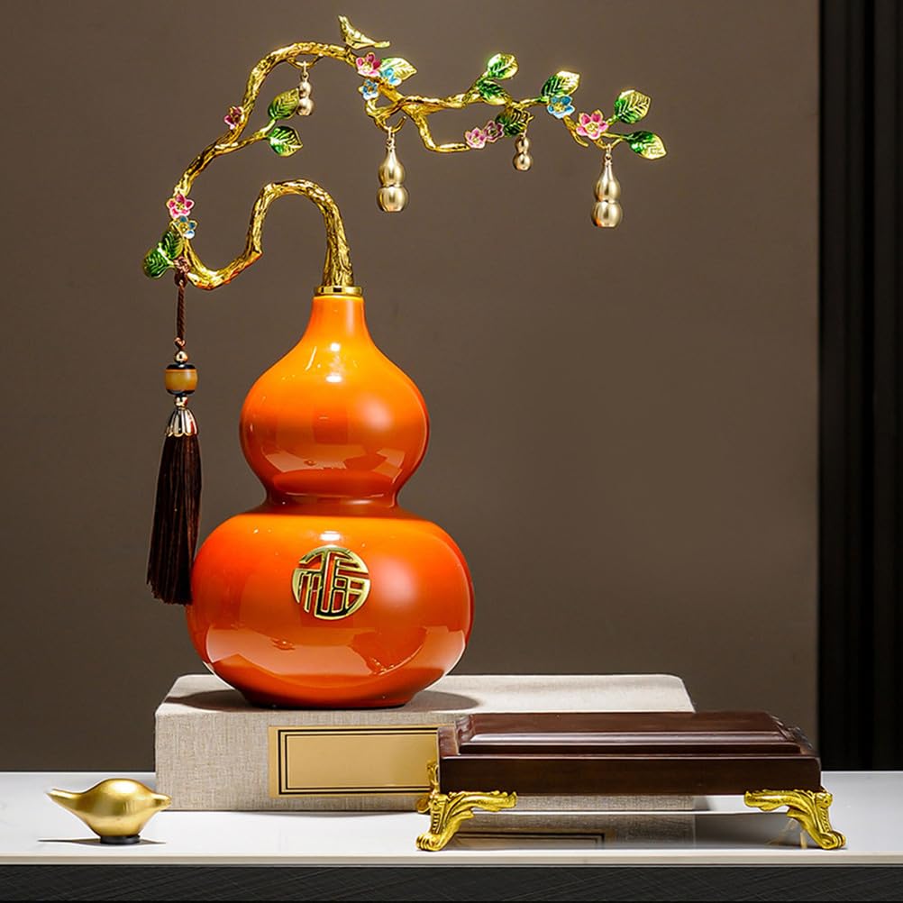 Sztuka dekoracyjna statua tykwy Feng Shui ozdoba z żywicy, rzeźba Hu Lu, dekoracje biura domowego, przyciąganie bogactwa i szczęścia, prezent, figurka ozdoba dobra,Orange