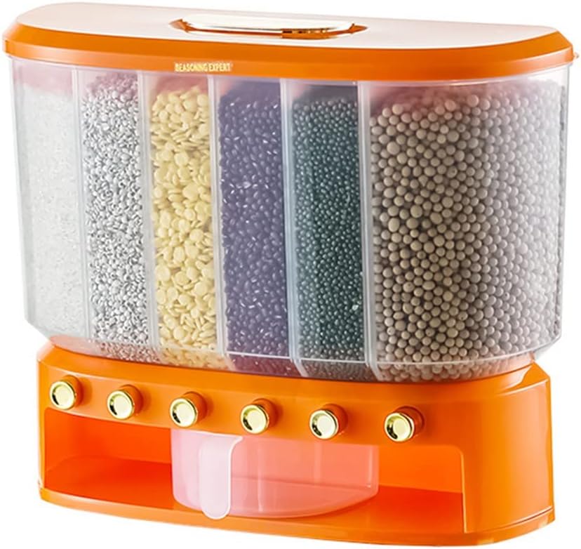 Candy Dispenser Machine Rice 6 Grid 6-Grid Kitchen Food With Button Wall Mount Bucket For