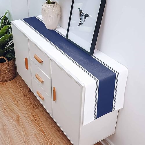 Miniatura 5 de Camino de mesa azul marino de 90 pulgadas de largo, camino de mesa a rayas de granja, antideslizante, bufandas, camino de mesa decorativo para