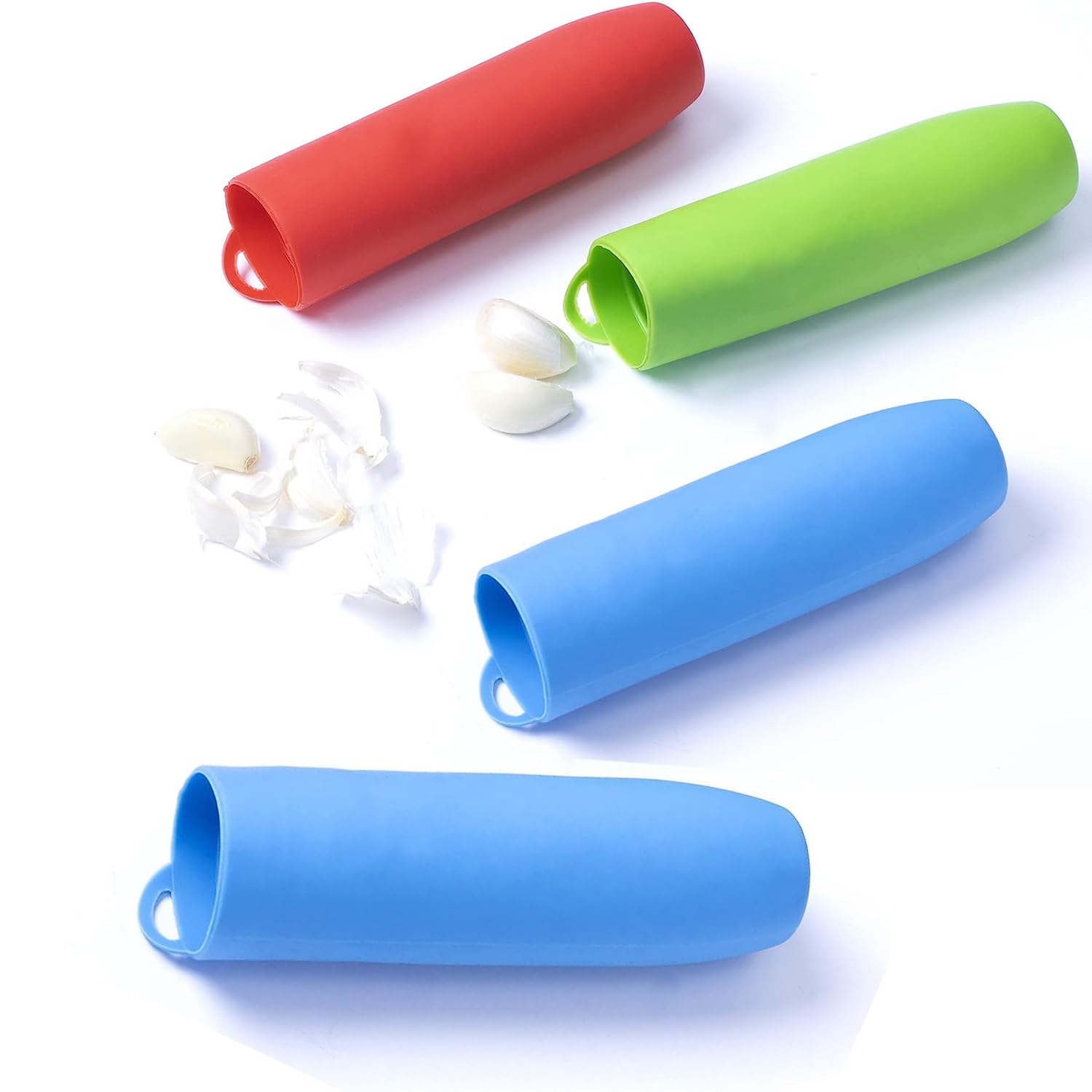 Set Peeler Silicone Easy Roll Tube Useful Garlic Odorfree Kitchen Tool (Red Green Blue*2)-4PCS