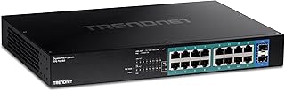TRENDnet 18-Port Gigabit PoE+ Switch, 16 x 30W PoE+ Ports, 2 Gigabit SFP Slots, 240W PoE Budget, 36Gbps Switching Capacity, 1U 19” Rack Mountable, Lifetime Protection, Black, TPE-TG182
