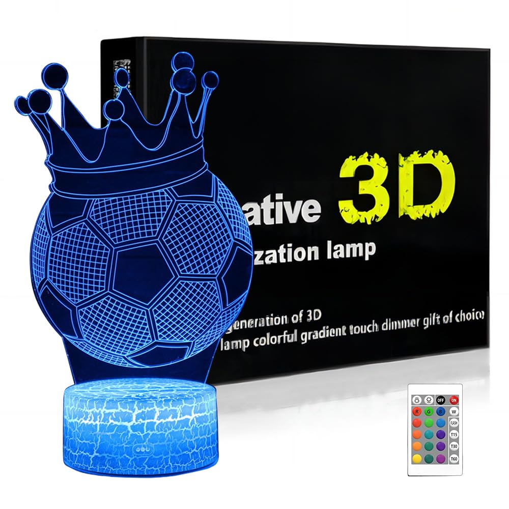 MBSM fútbol para niños y niñas, lámpara de ilusión 3D con control remoto de cambio de 16 colores, regalo creativo de cumpleaños, fanáticos deportivos, lámpara de escritorio decorativa