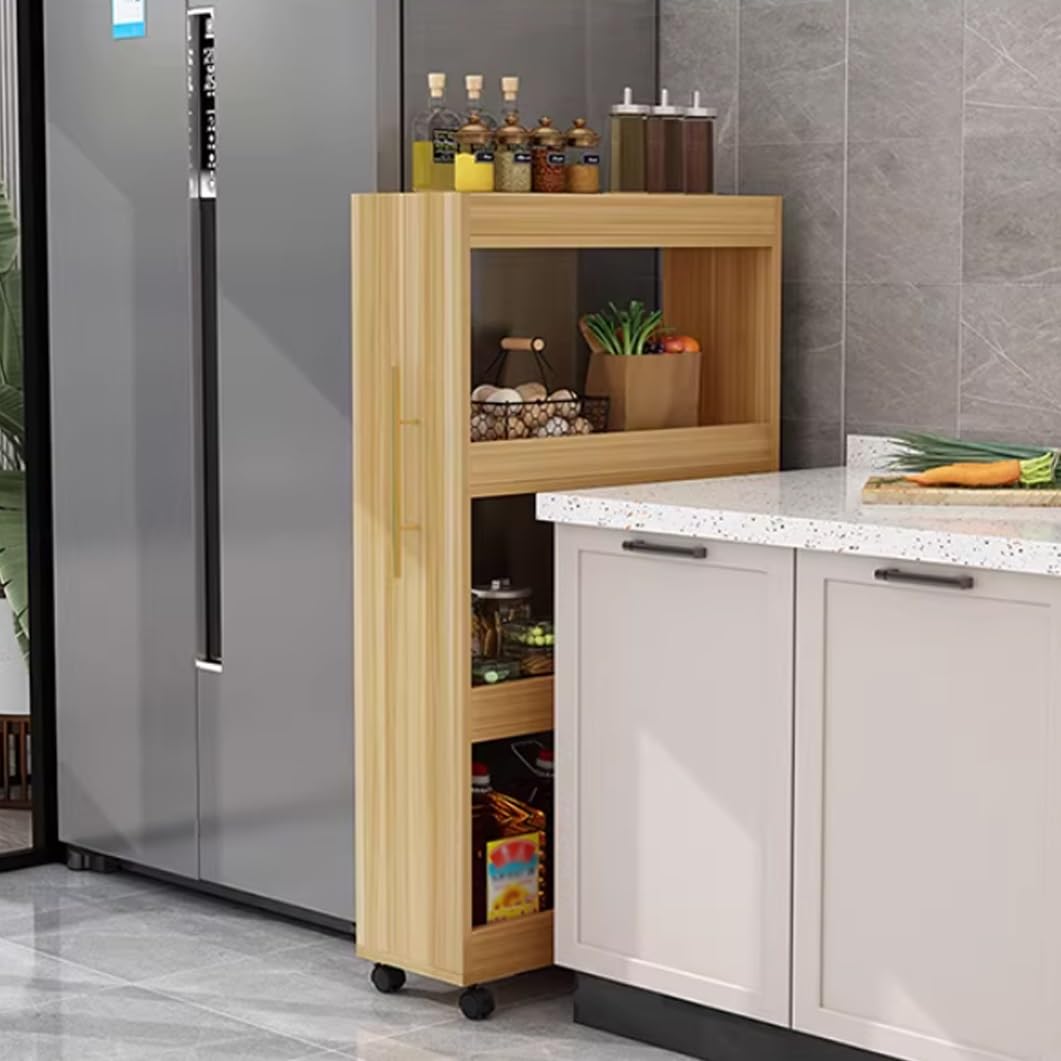 Carrello sottile a 4 ripiani con ruote, scaffale stretto da cucina autoportante per dispensa e sala da pranzo, in legno, 24,9 x 49,8 x 119,9 cm, carrello multiuso multifunzione