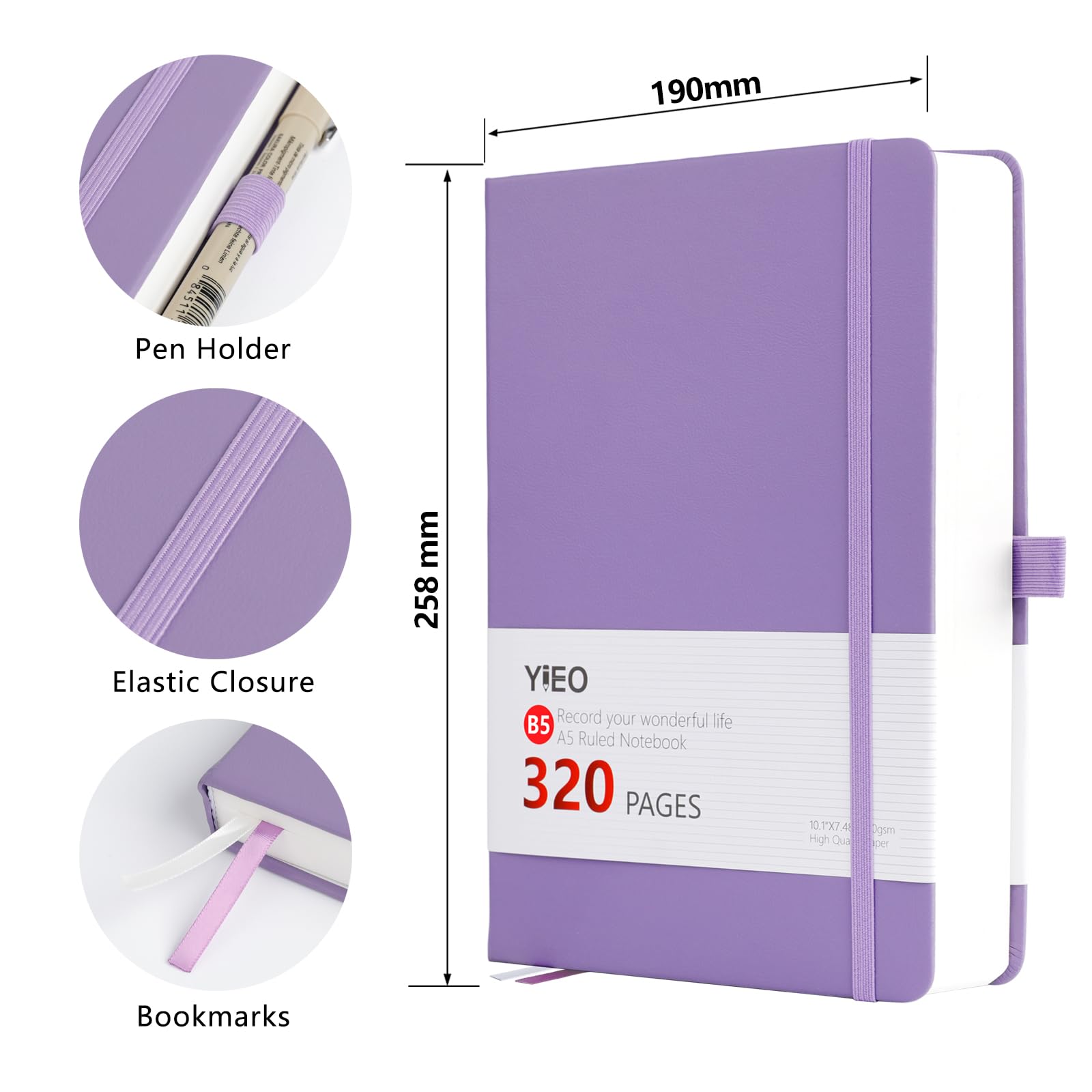 YIEO B5 Notebook Lined, 320 Pages Large B5 Note Book Notepad, 100gsm Thick Lined Paper - Image 2