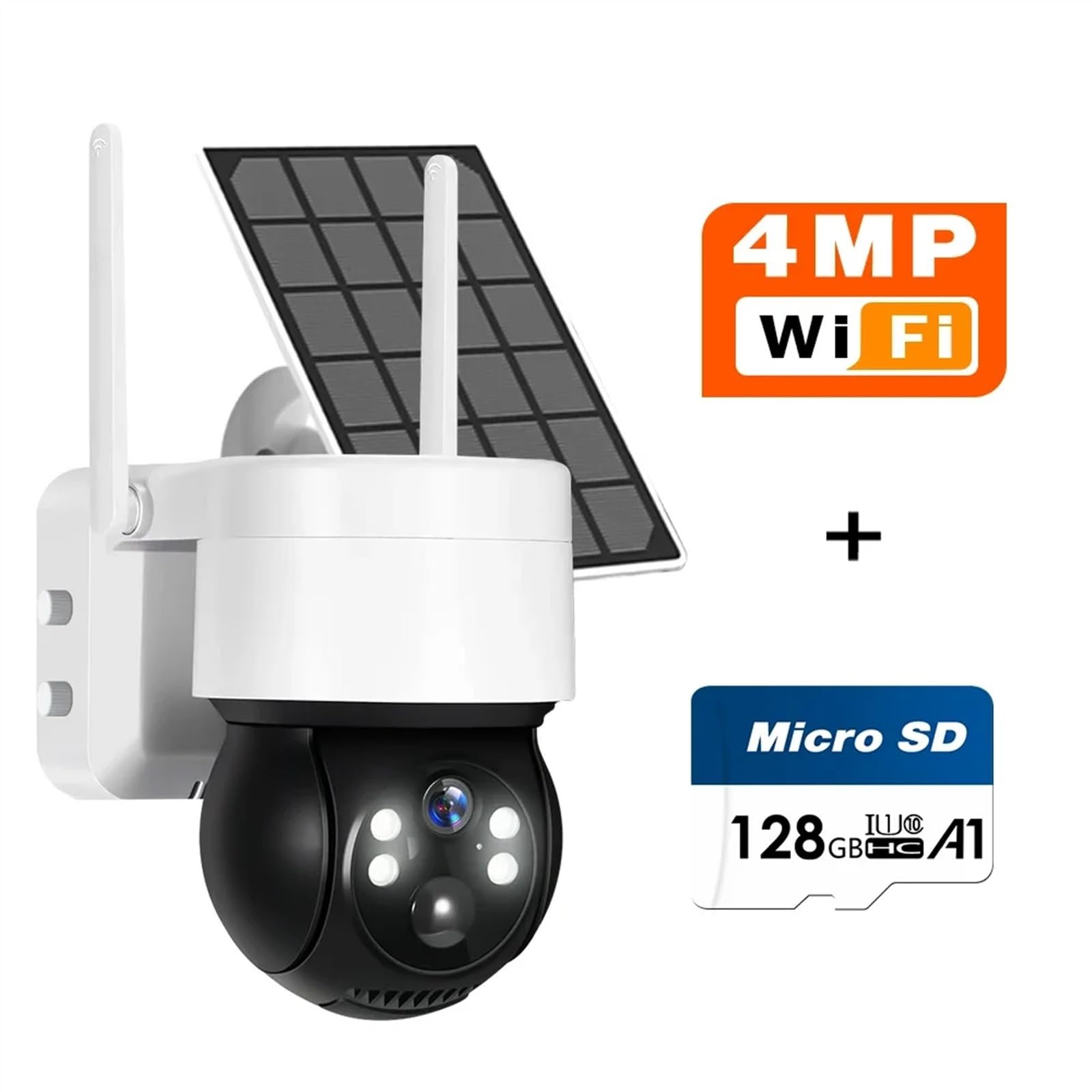 Caméra de sécurité, Caméra Solaire accès à Distance détection AI 4MP 4X Zoom numérique Surveillance IP PIR Audio réduction du Bruit Alarme poussée extérieure(Black and 128G Card)