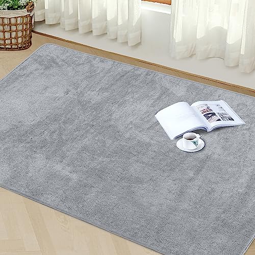 Granbest Alfombra gruesa premium similar a piel de oveja para salón, cocina, antideslizante, lavable, alfombra de suelo ultrasuave, alfombra para dormitorio (120 x 160 cm, gris claro)